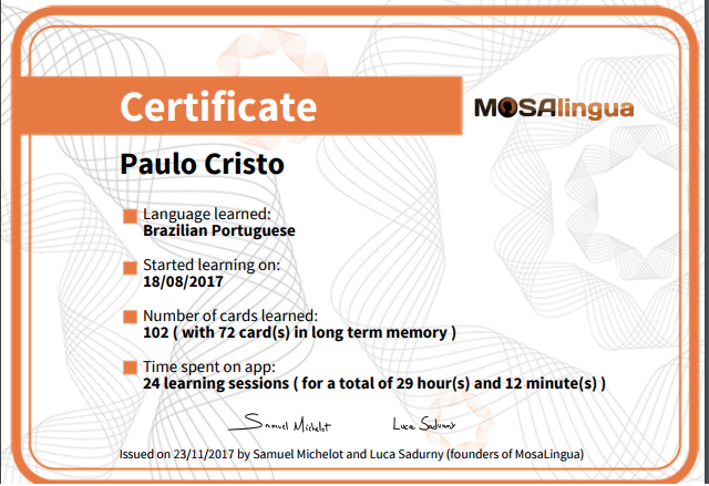 MosaLingua Zertifikat
