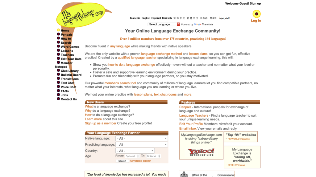 MyLanguageExchange website for finding conversation partners online language exchange community