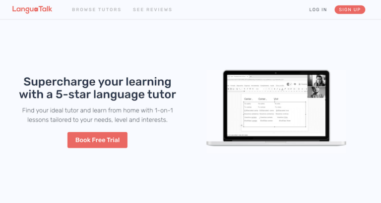 LanguaTalk language tutoring platform homepage.