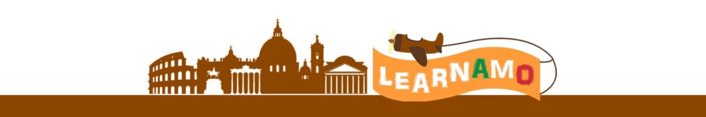 learn amo italian yt channel banner silhouette of rome with plane flying learnamo banner