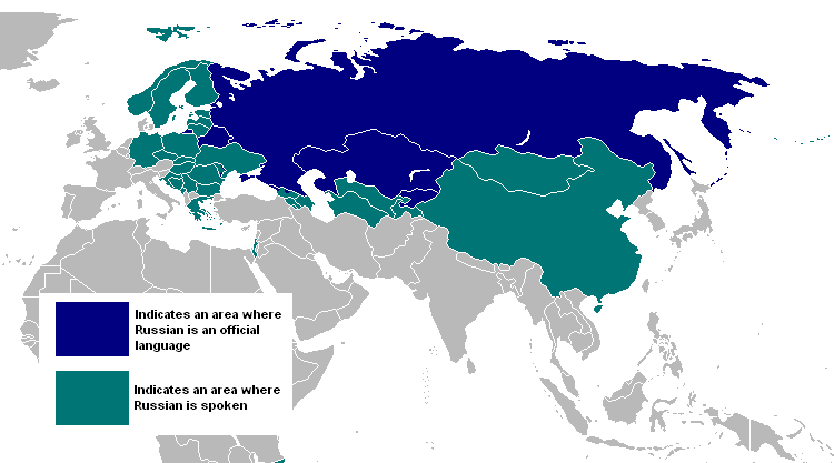 Map of Europe showing where the Russian language is spoken