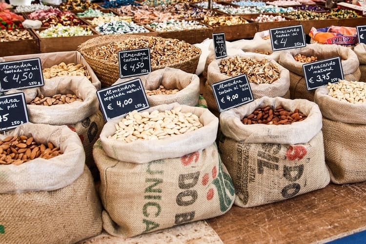 bulk nuts at a spanish food market