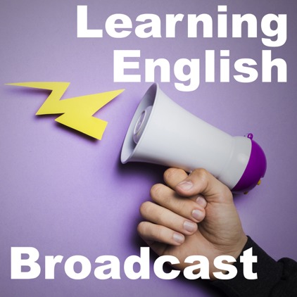 learning english broadcast logo megaphone with lightning bolt