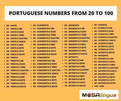 portuguese numbers 20 to 100