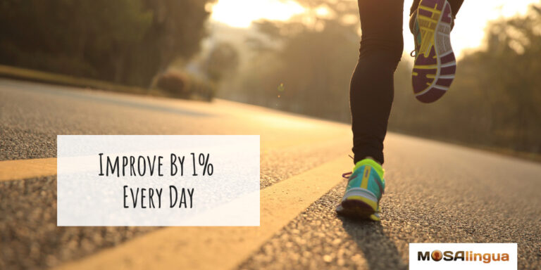 Image of a runner's legs. Text reads "Improve by 1% Every Day." Introduces article on 1 better every day rule.