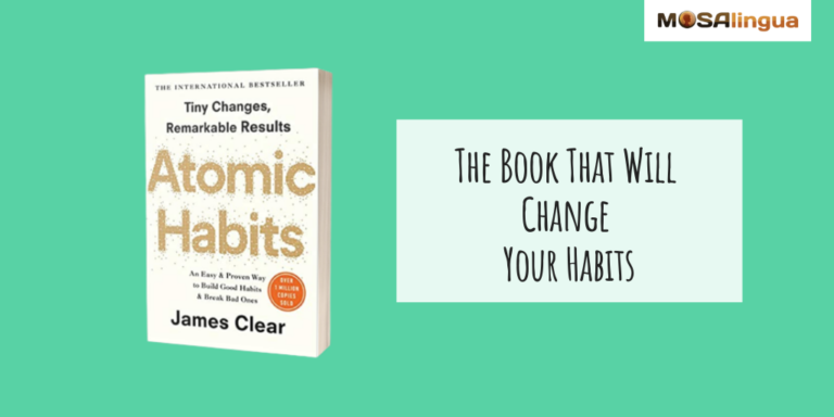Cover of a book titled "Atomic Habits," with text reading "The book that will change your habits."