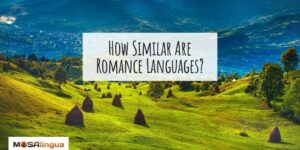 Image of a valley in the Romanian countryside. Text reads "How similar are Romance languages?"