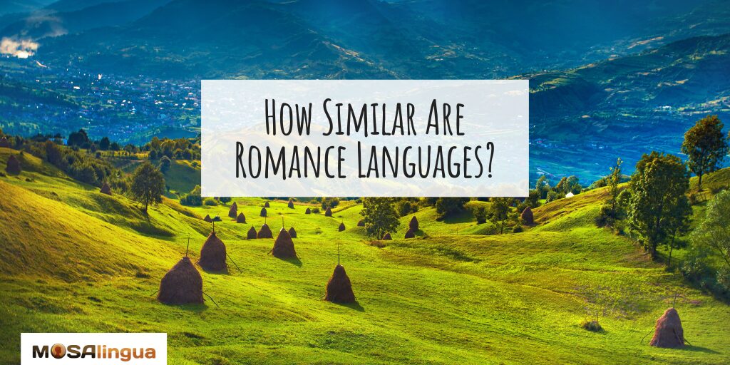 Image of a valley in the Romanian countryside. Text reads "How similar are Romance languages?"