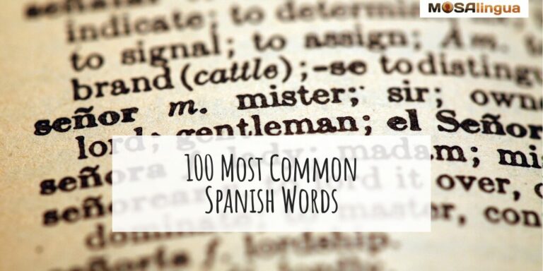 Image of a page from a Spanish dictionary. Title reads "100 Most Common Spanish Words."